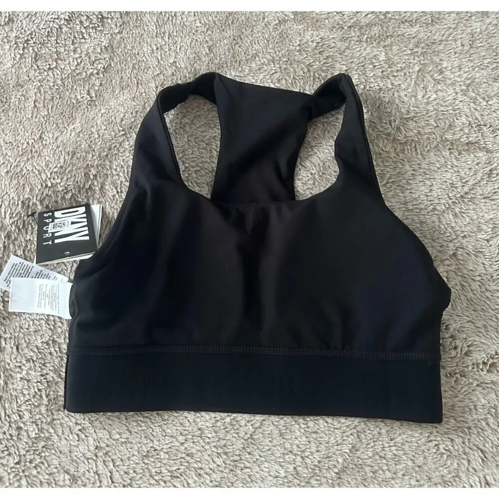 DKNY Sport Balance Compression Logo Racerback Sports Bra Women's Black New